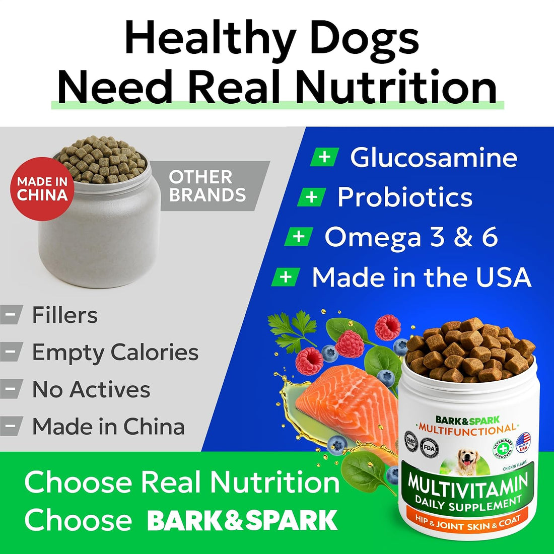 BARK&SPARK Dog Multivitamin Chews Glucosamine Chondroitin with Omega 3