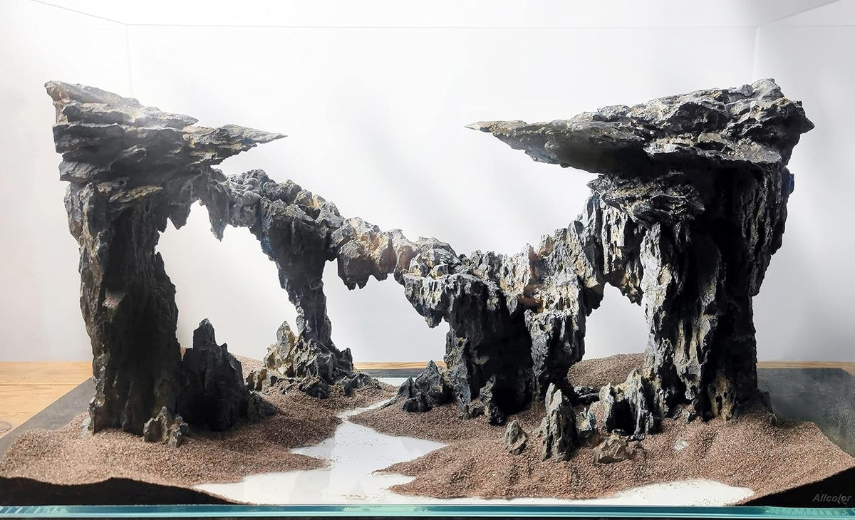 Allcolor Aquarium Rock Decor, 3-Piece Elf Island for 5-10 Gallon Tanks