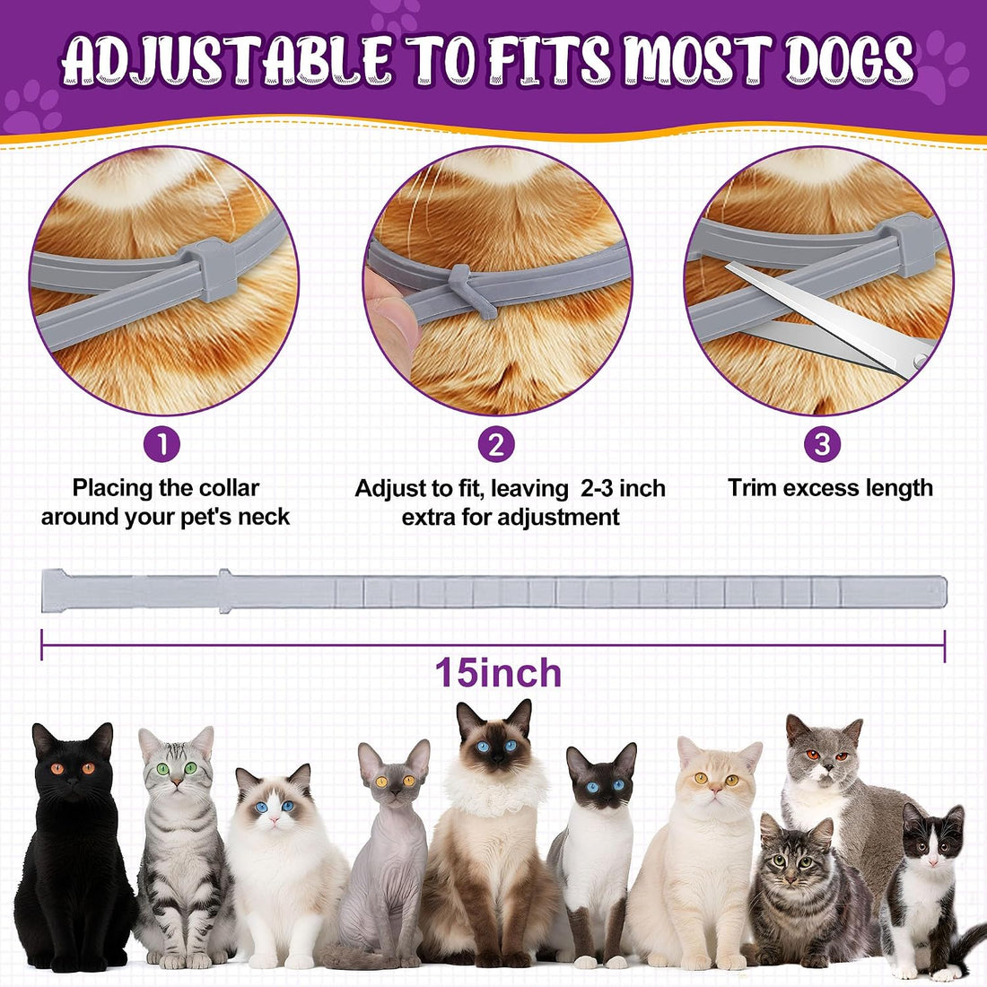 4 Pack Cats Flea & Tick Collars Long-Lasting Waterproof Collar