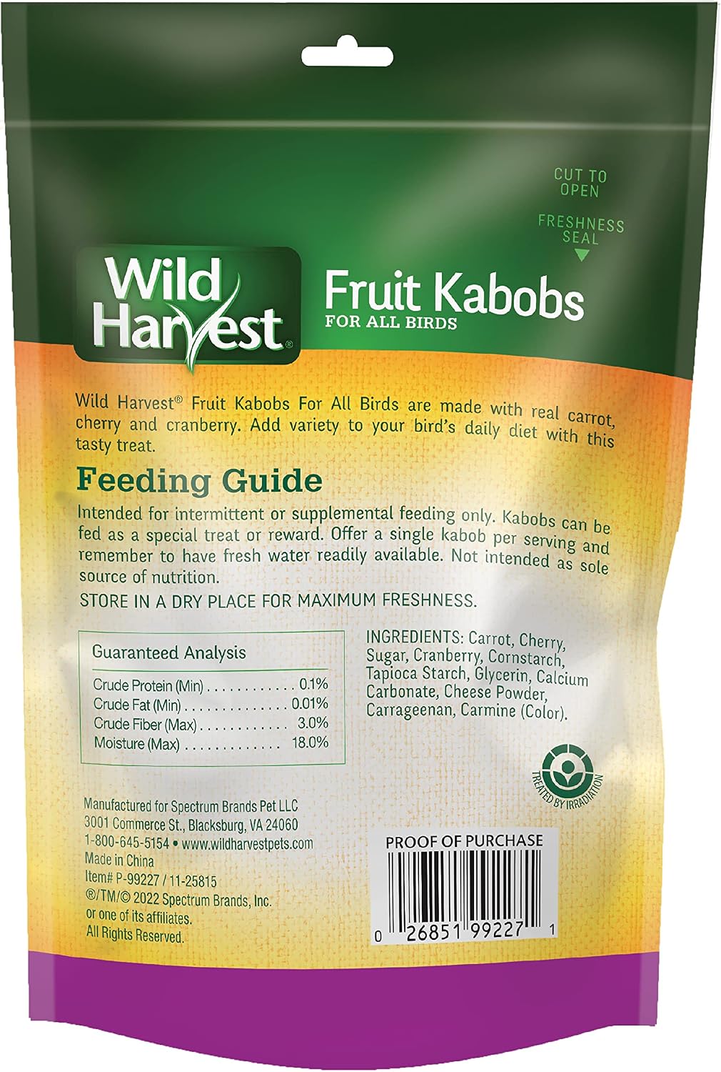Wild Harvest Fruit Kabobs Bird Treat, 6 Count