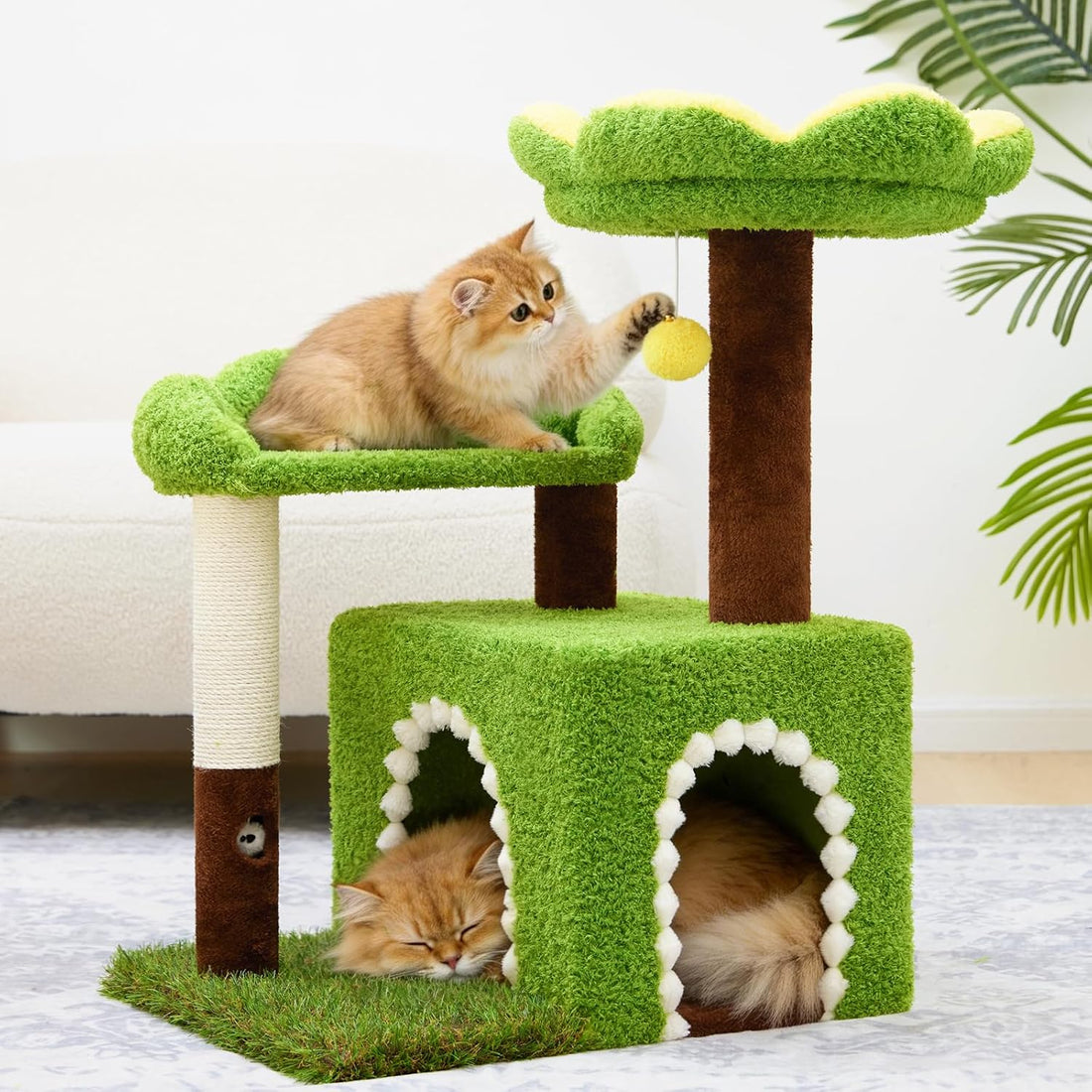 WOOCHPET Sunflower Short Cat Tree with Cat Scratching Posts Small Cat