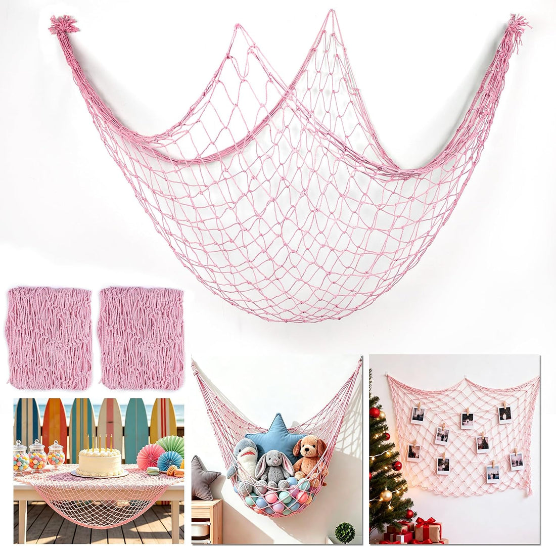 2PCS Fish Net Decorations, Nautical Netting for Beach Décor
