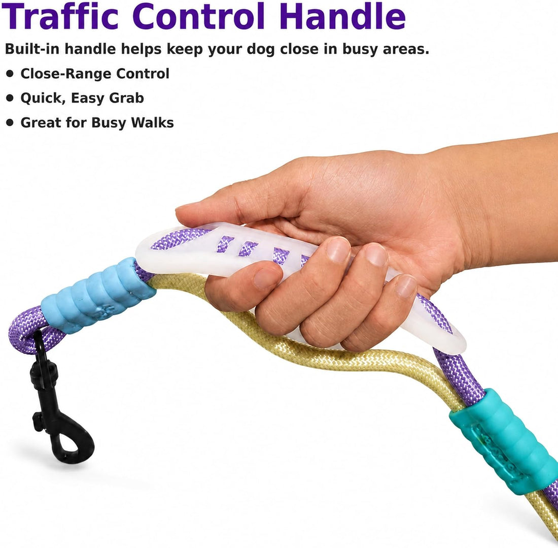 Hands Free Dog Leash, Double Handle Leash 5.5FT Purple-Green