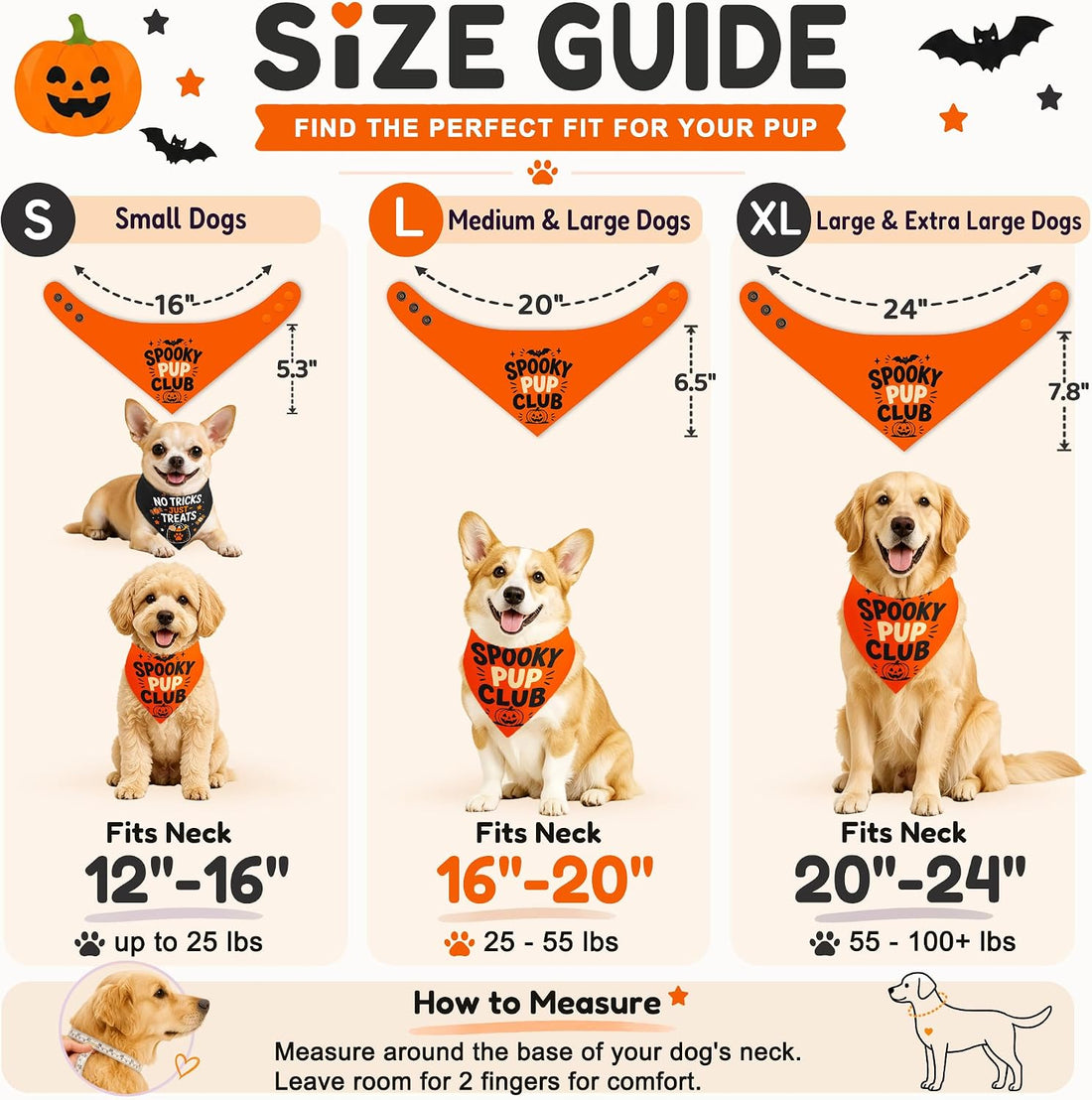 Halloween Dog Bandana, Reversible Snap-On Pet Scarf