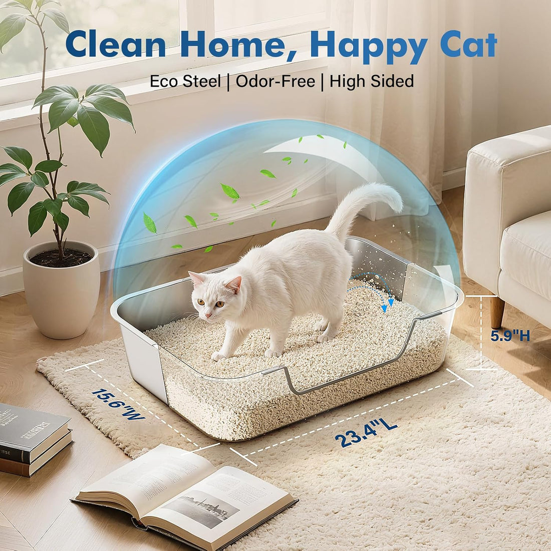 Qiuma Stainless Steel Cat Litter Box with Low Entry