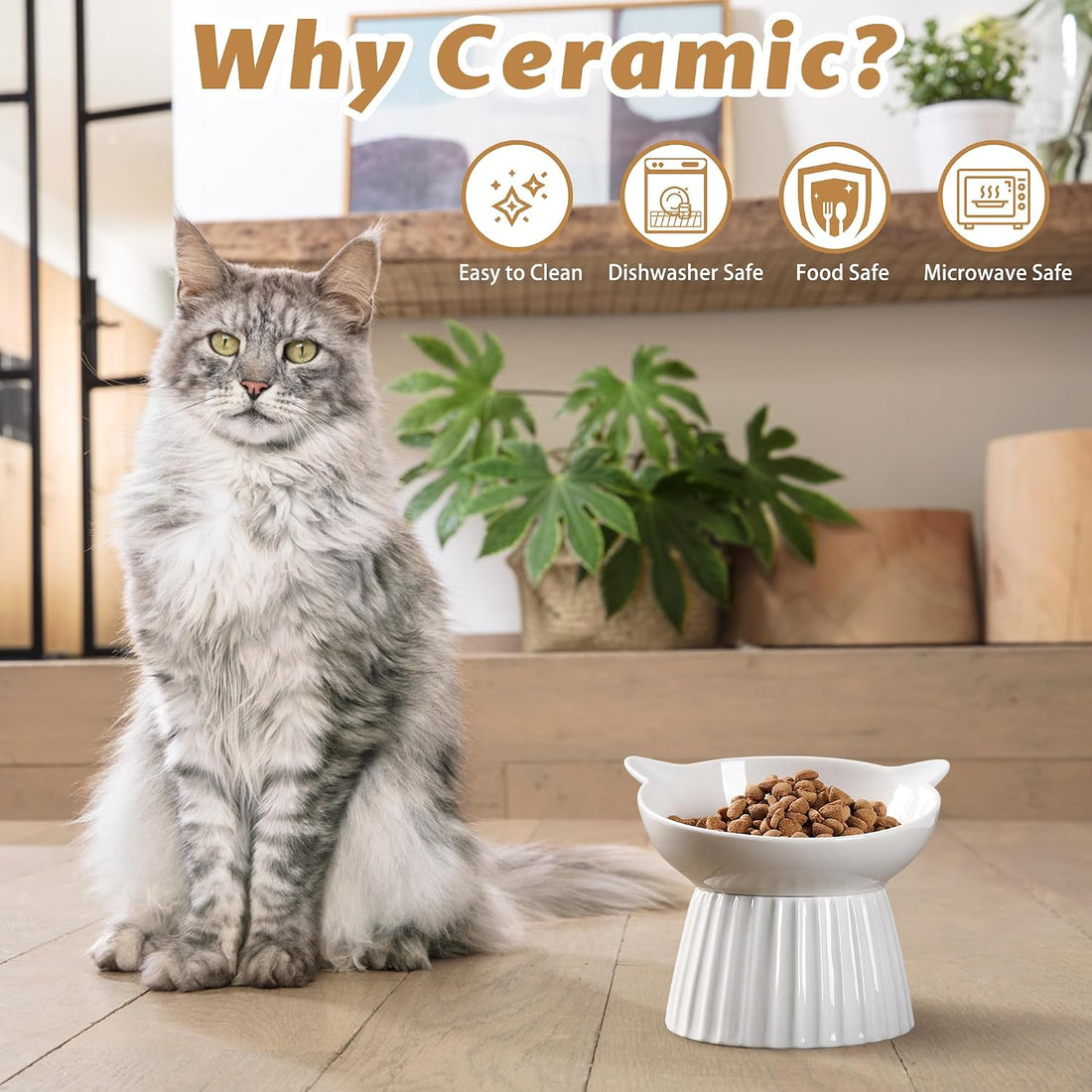 Wellbro Ceramic Raised Cat Bowl，Tilted Raised Cat Bowl Anti Vomit Cat
