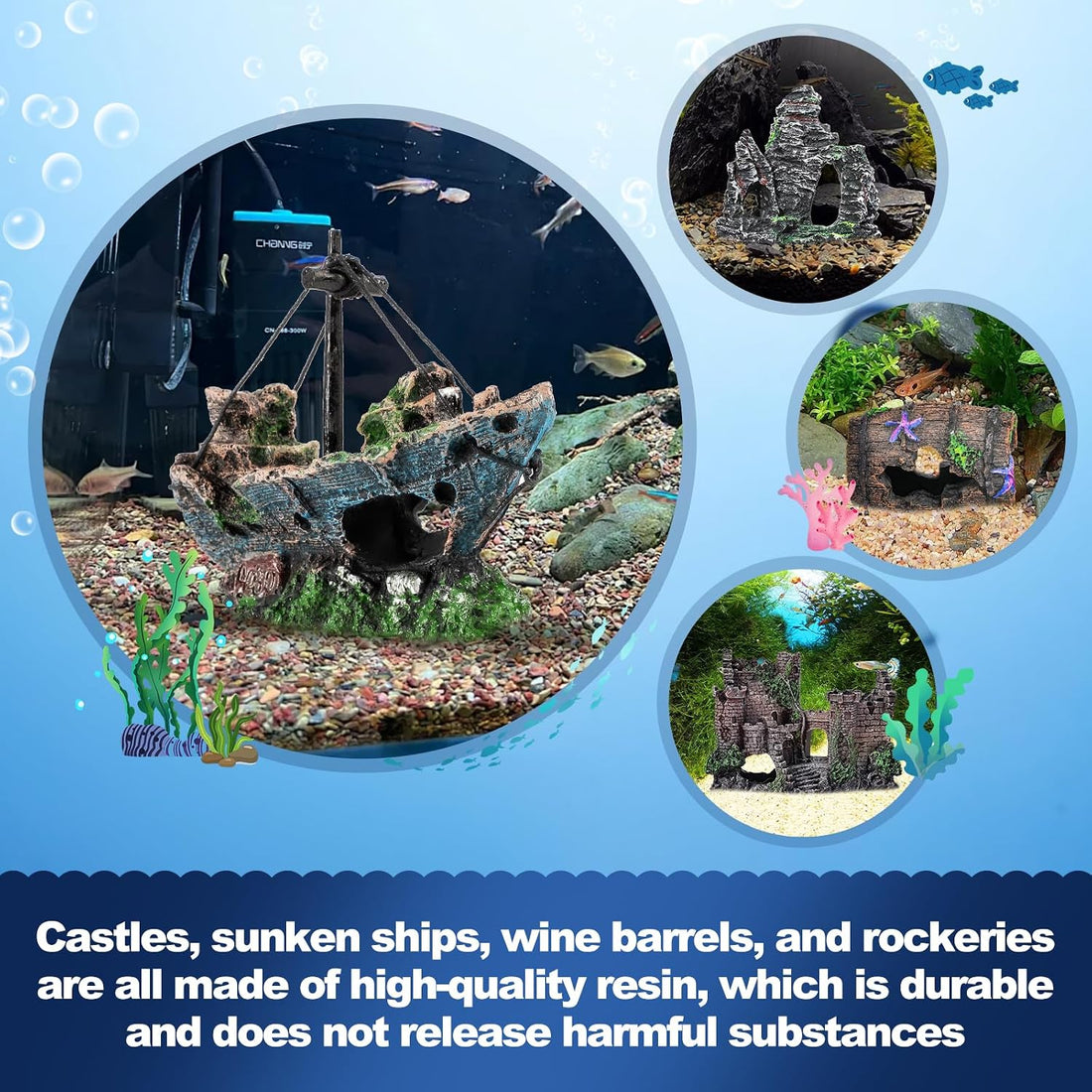 CousDUoBe 14 Pcs Aquarium Decorations Large Kit，Castle Fish Tank