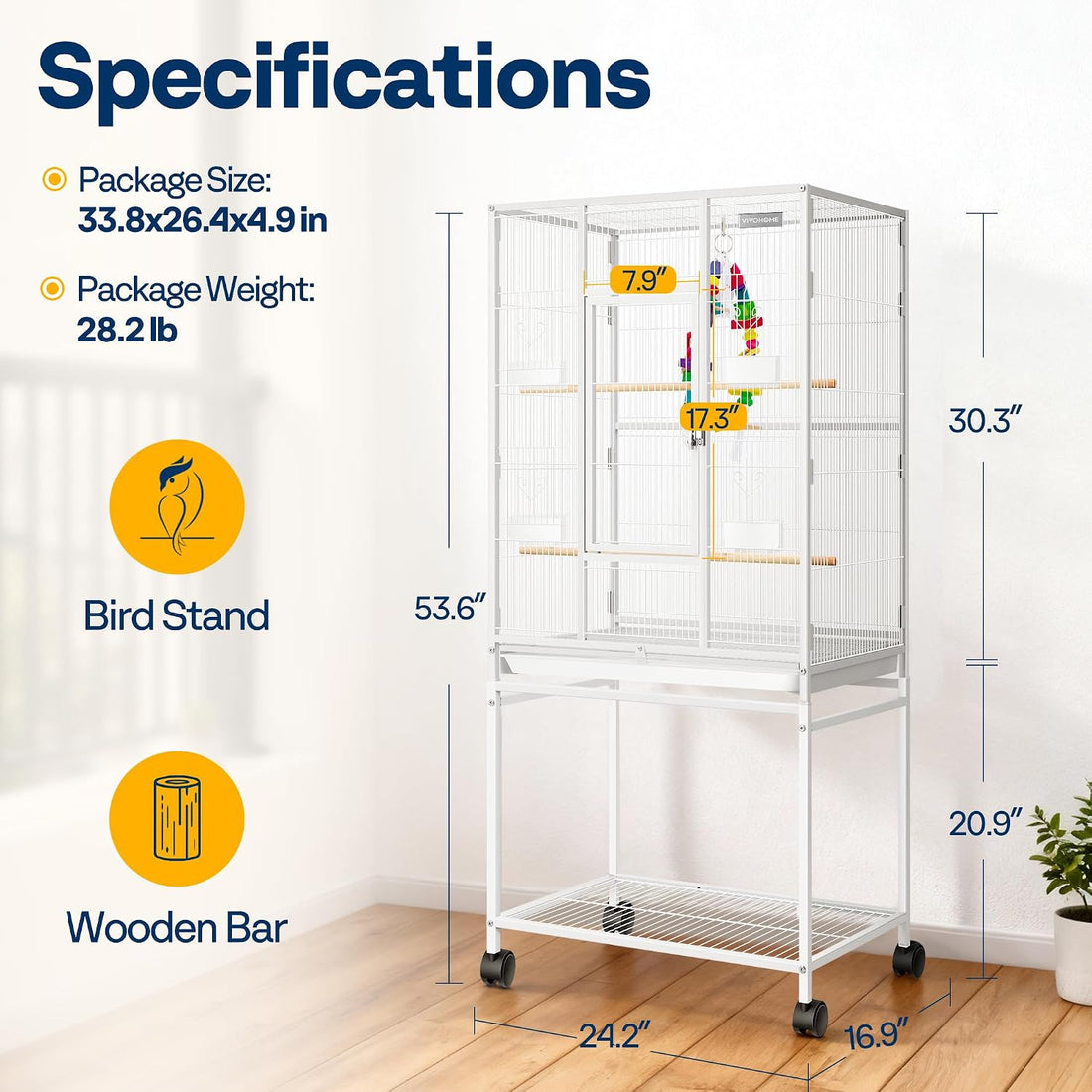 VIVOHOME 54 Inch Wrought Iron Large Bird Cage with Rolling Stand