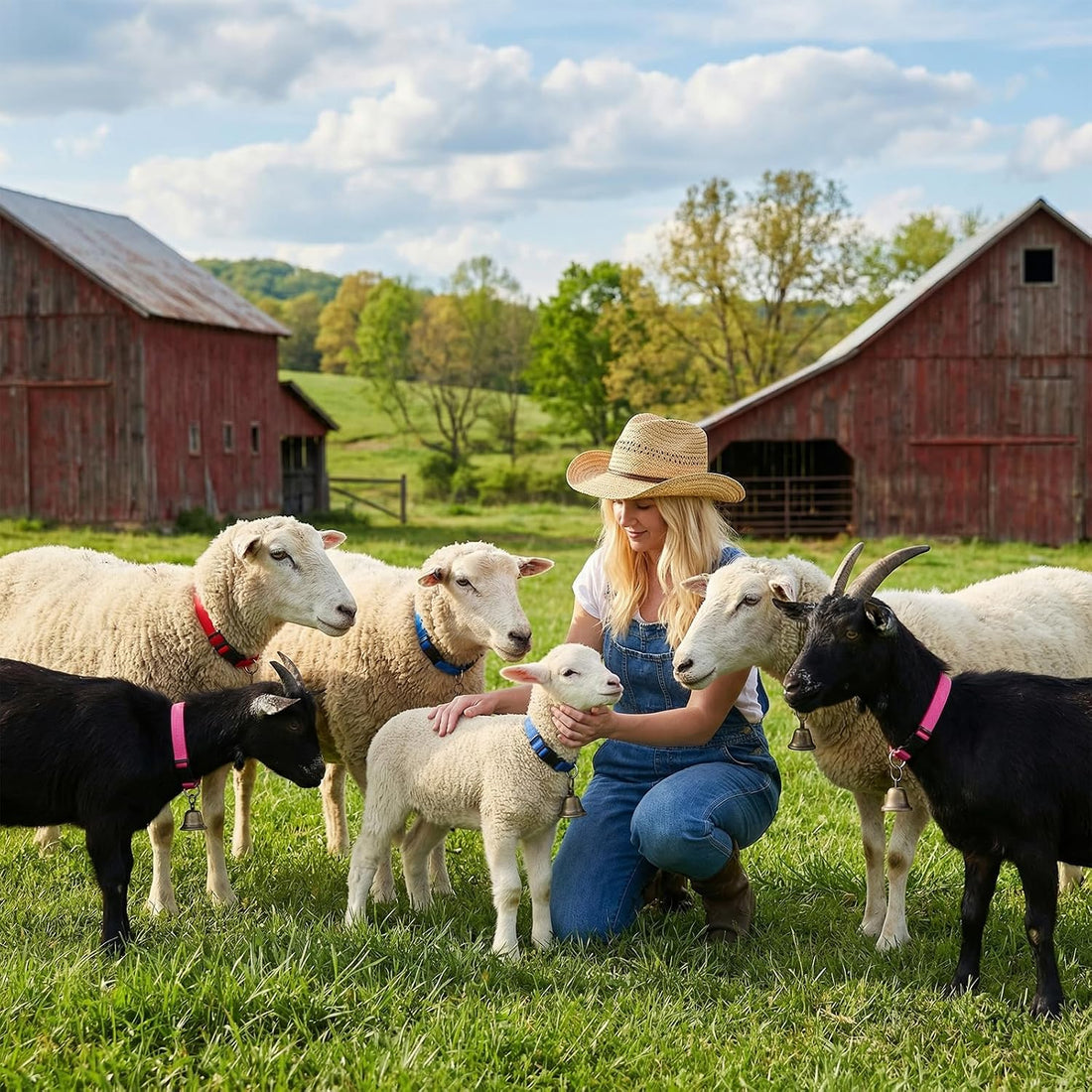 4 Pack Sheep Grazing Copper Bells & Adjustable Nylon Collar Set