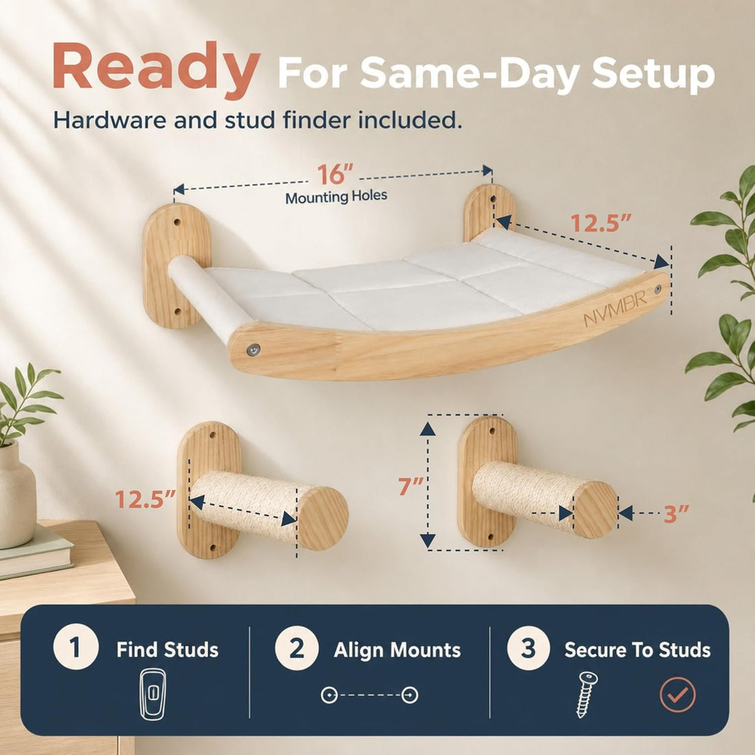 Cat Wall Shelf Bed Hammock with Sisal Stairs Set