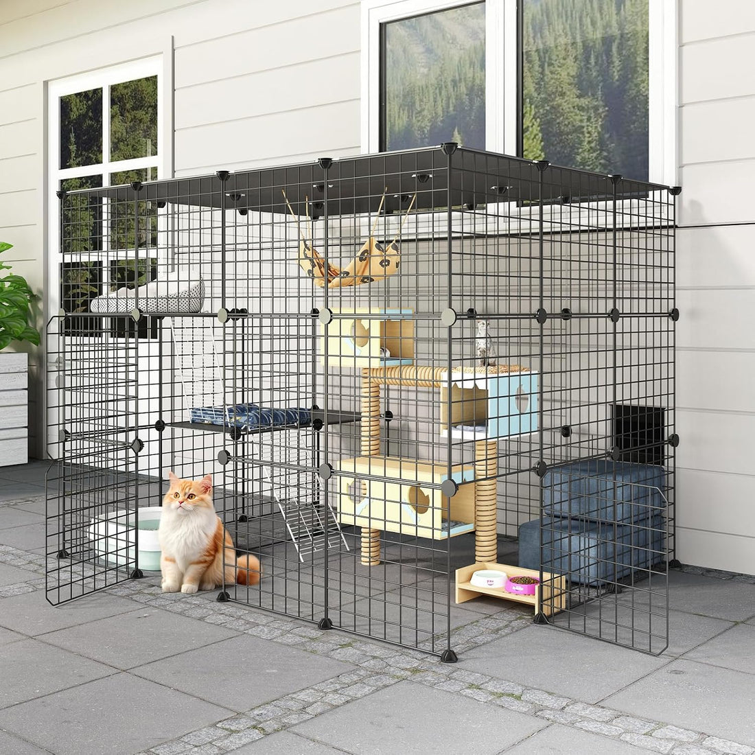 Oneluck 41 Inch Catio Outdoor Cat Enclosure with Super Large Enter