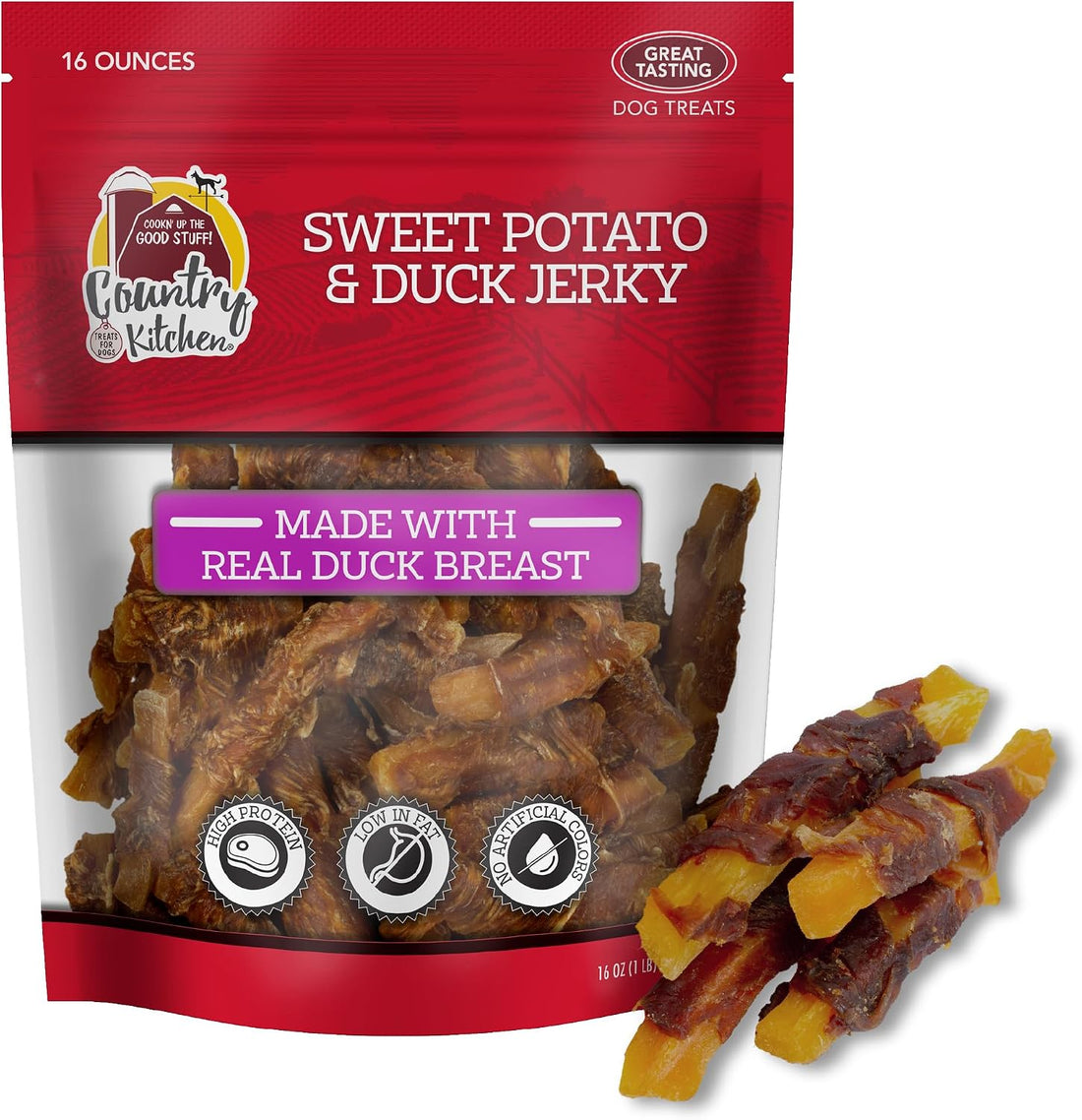 Country Kitchen Duck Jerky Tender Dog Treats, High Protein, 32 oz