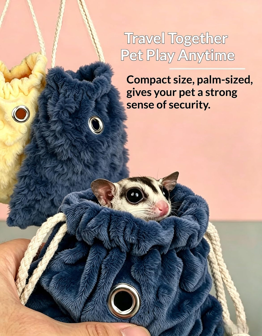 Sugar Glider Bonding Pouch Warm Travel Carrier Hamster Nest & Strap