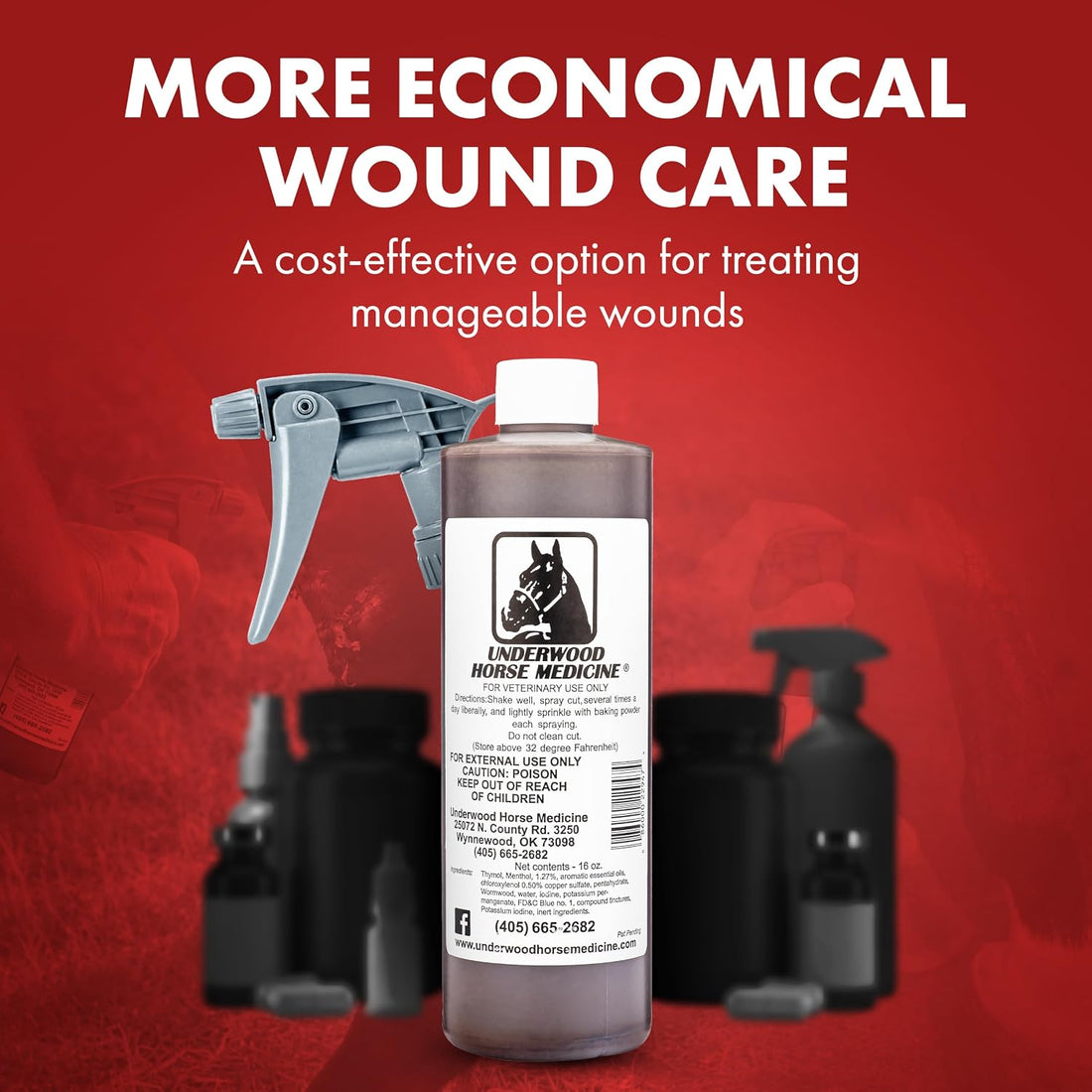 Horse Wound Spray Refill Bottle with Trigger, 16 oz