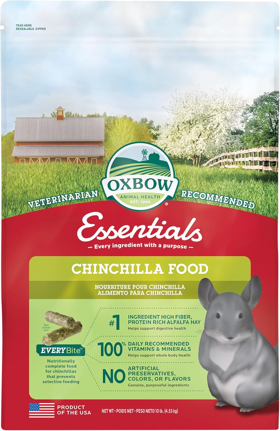 Oxbow Essentials Chinchilla Food, Made with Oxbow Alfalfa