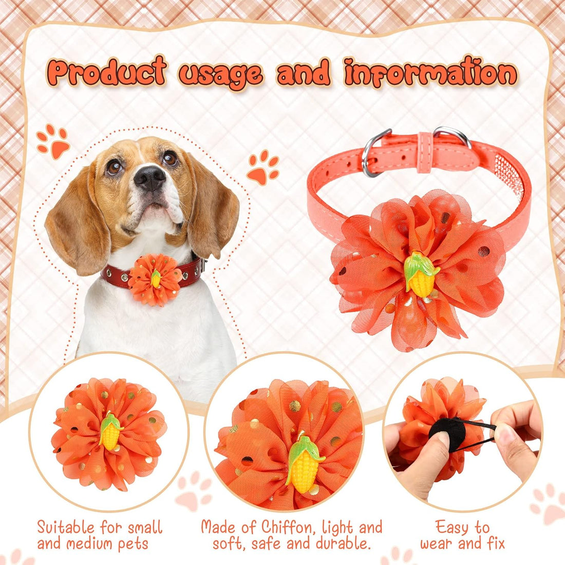 Frienda 8 Pcs Fall Thanksgiving Dog Collar Flower Attachment Bows