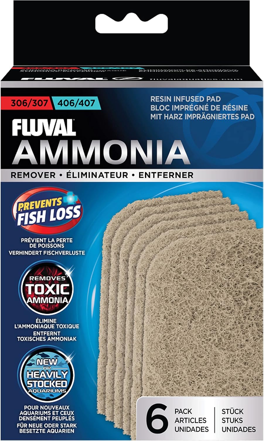 Fluval 307/407 Phosphate Remover Pad, 6-Pack