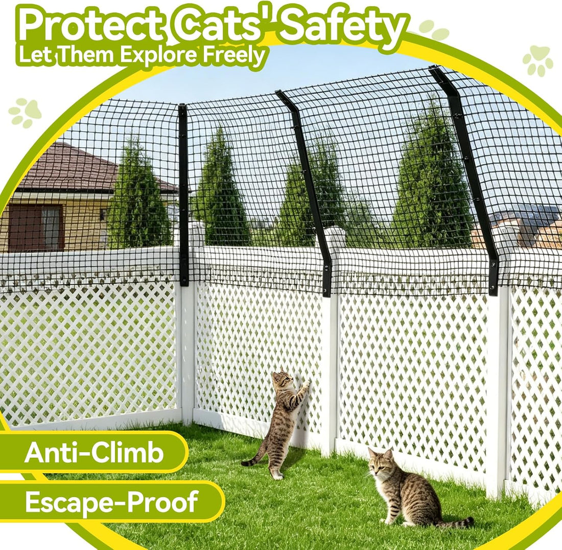 Cat Fence Outdoor Barrier 33FT, Cat-Proof Fence Topper System