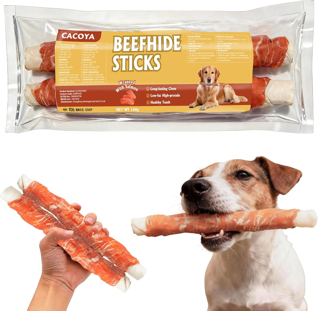 9 in Salmon Wrapped Rawhide Rolls, 160g, Long Lasting Chews for Dog