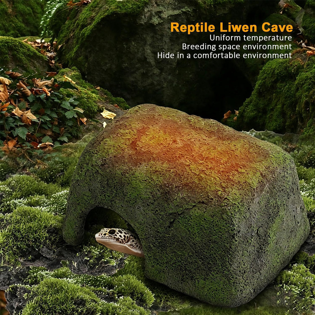 Reptile Heating Rock Basking Platform with Hiding Cave
