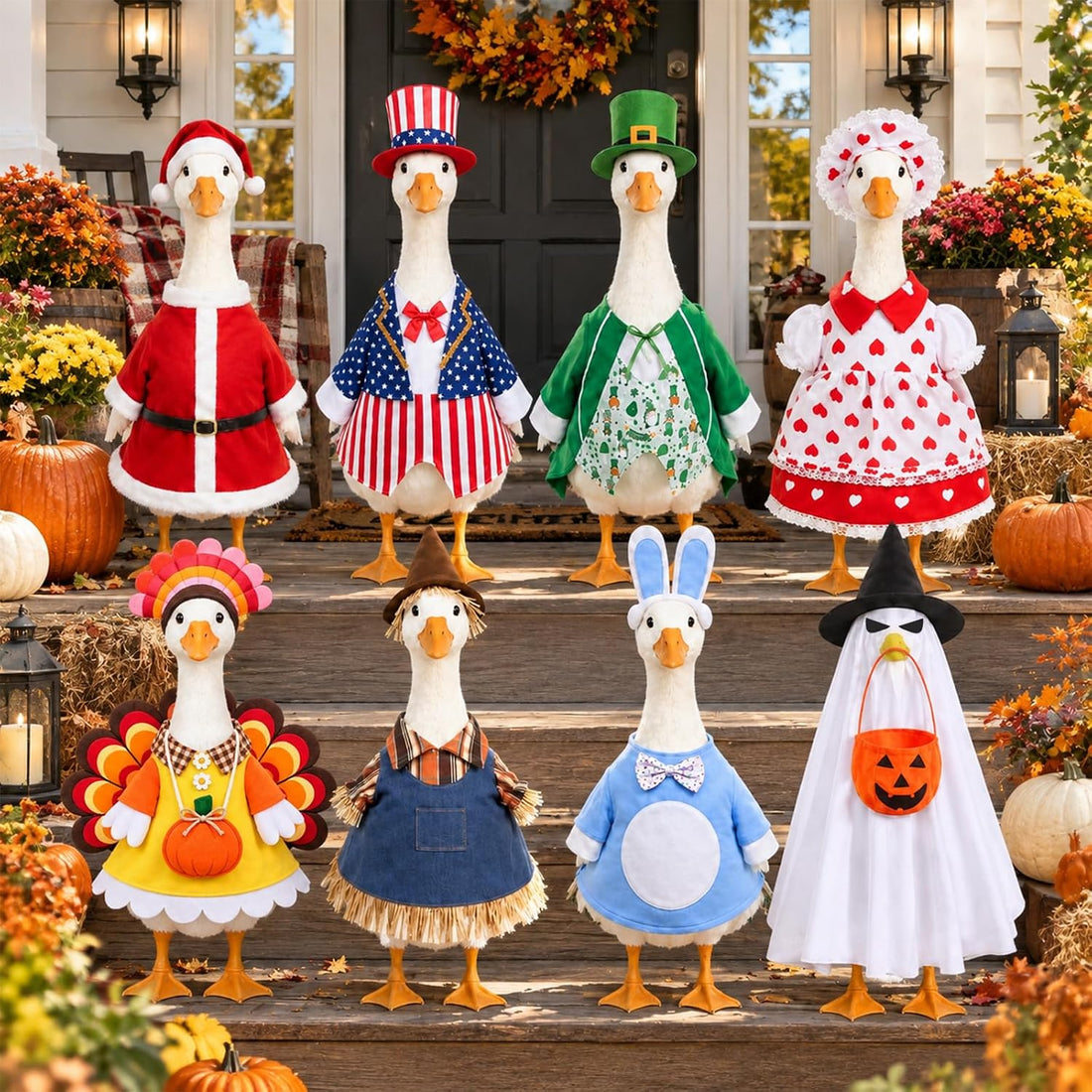8 Set Holiday Porch Goose Outfits 23 inch All Seasons Goose Clothes