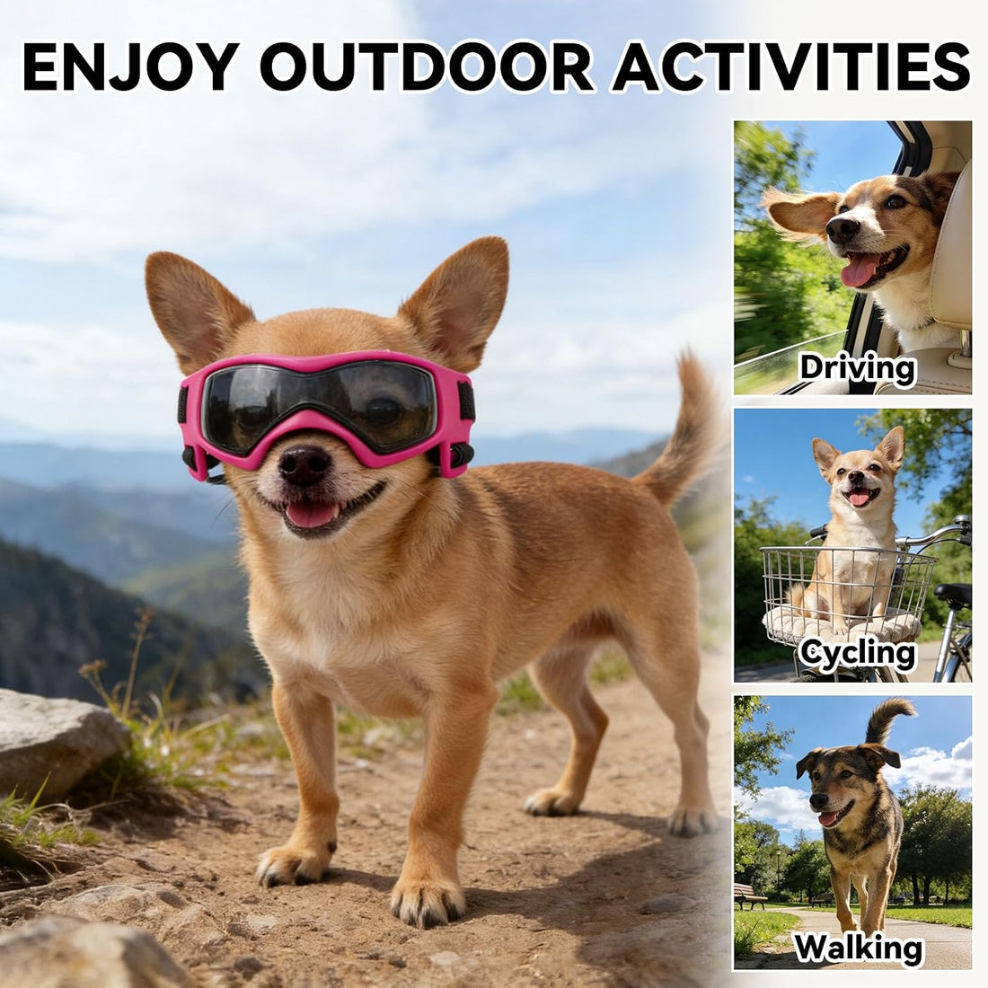 Small Breed Dog Goggles, Pink Sunglasses with UV Protection