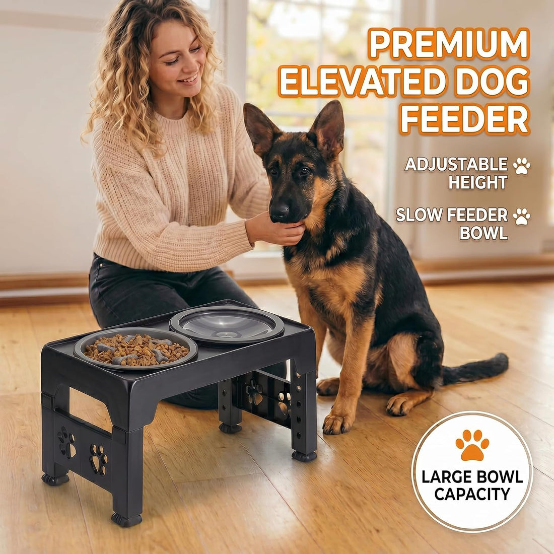 LALOBLUE Collapsible Dog Bowls Raised Elevated Adjust Stand