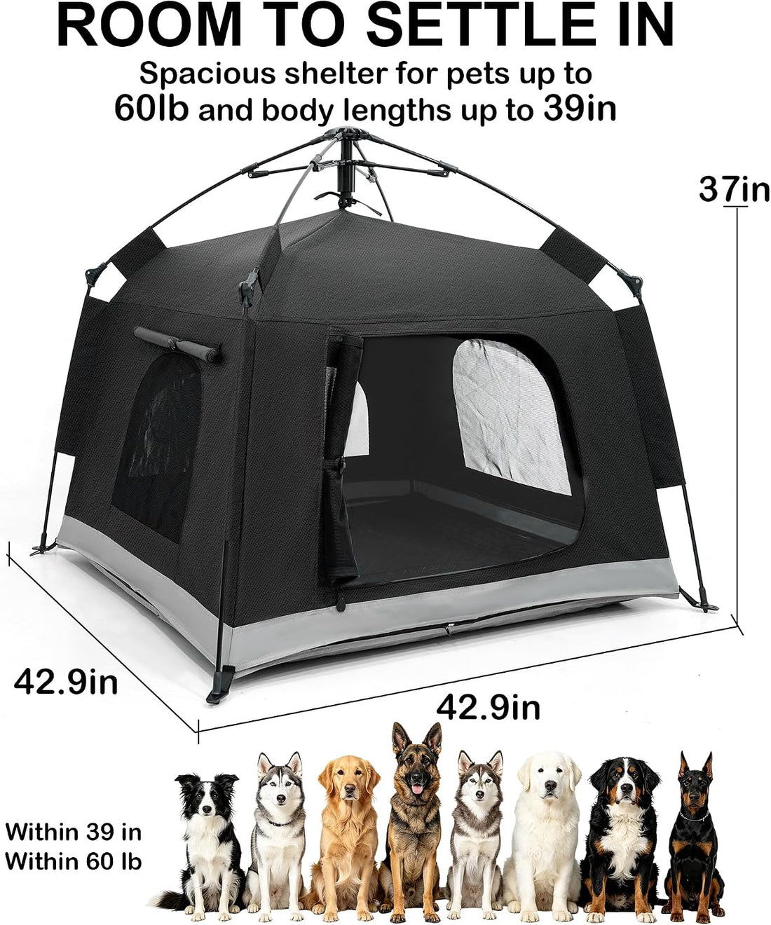 Pop-Up Dog Tent with Removable Floor for Camping and Outdoor Use