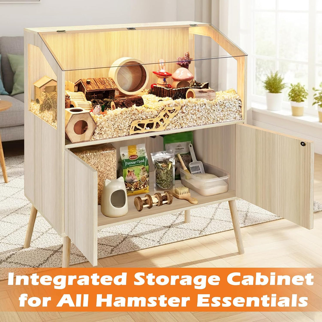 PROLEE Hamster Cage with Storage Cabinet,Large Hamster Encloure Chew