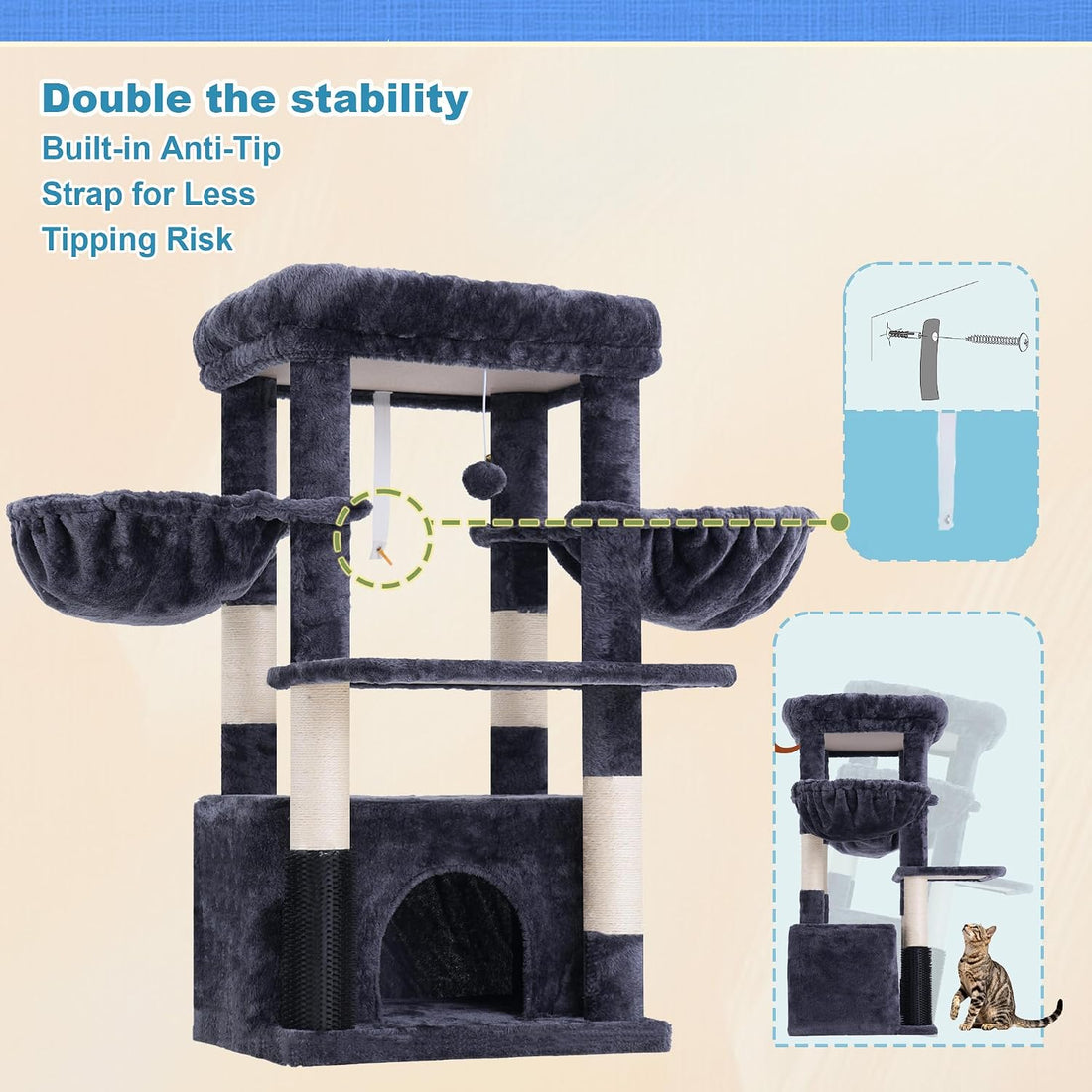 Hey-brother Cat Tree Tower with Large Platform, Spacious Condo
