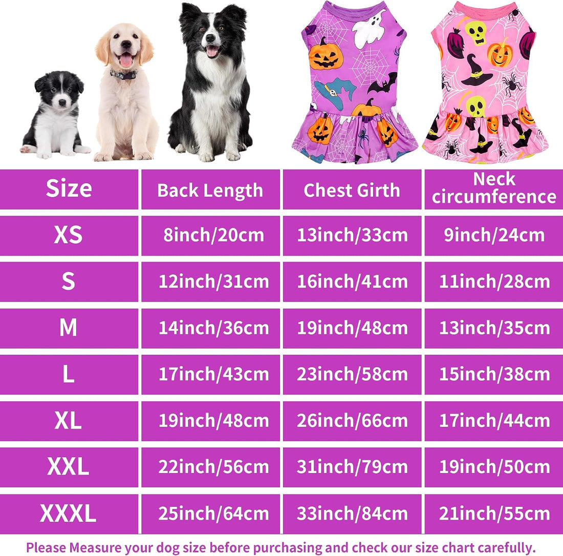 2PCS Halloween Dog Dresses for Medium Dogs Skirts Sundress M