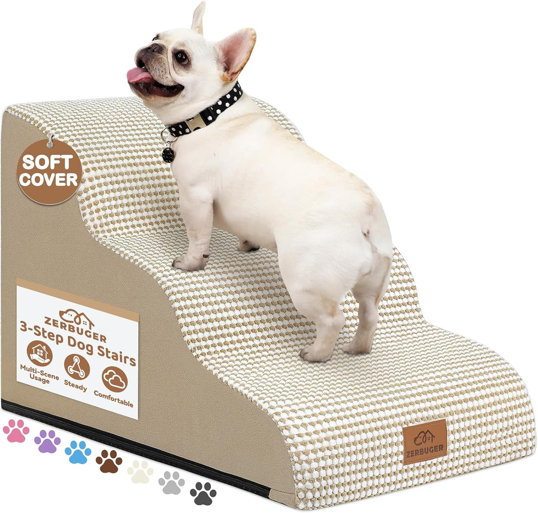Zerbuger Dog Ramp and Stairs for Bed, Coffee 3 Steps 16" H