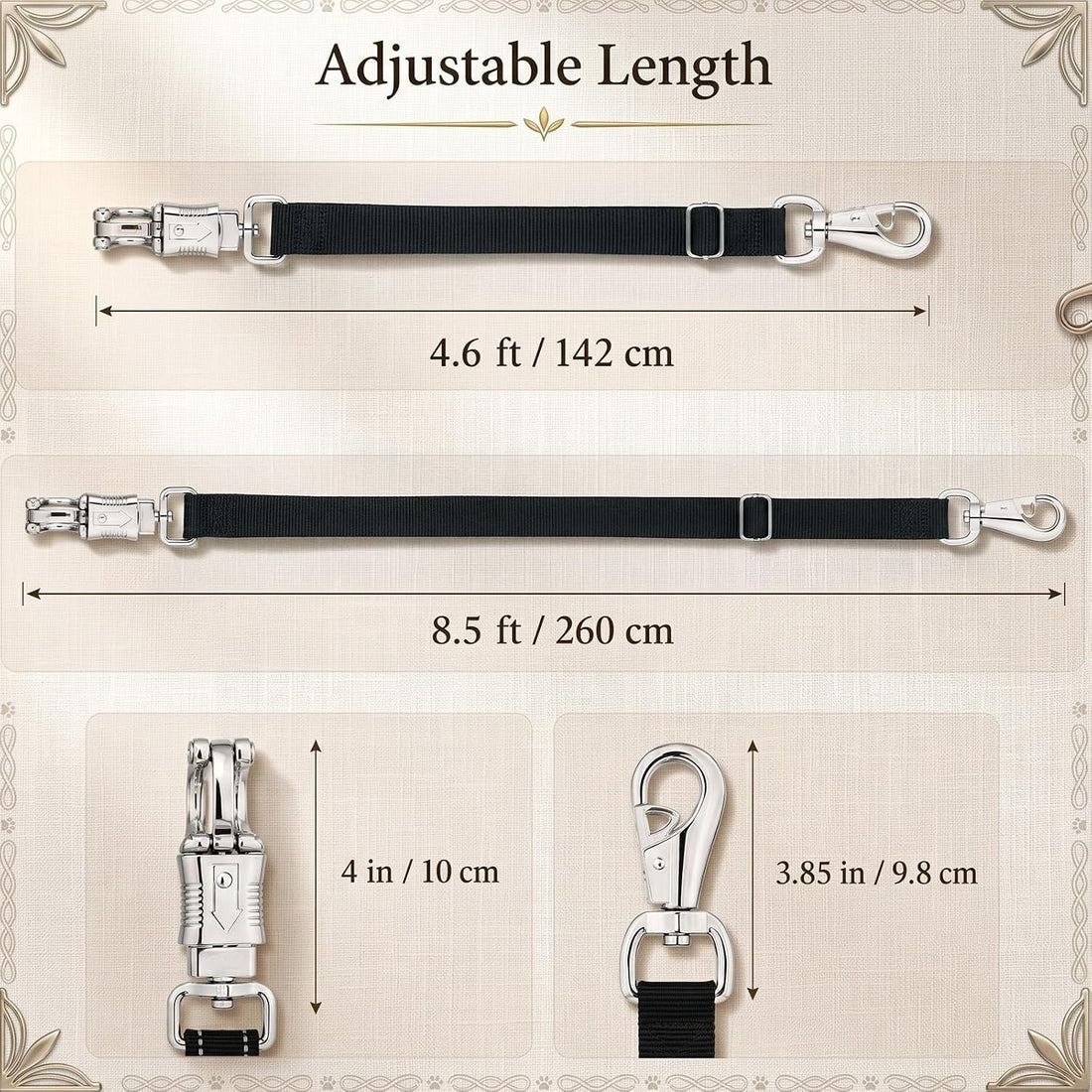 2 Pcs Cross Ties for Horses 54"-102" Adjustable Equine Tether