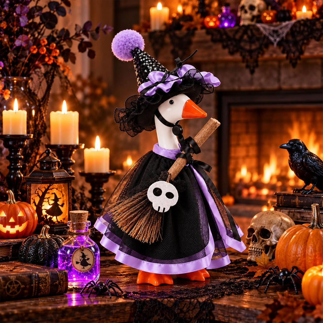 Halloween Desk Goose Clothes for 7 Inch Statues, Witch & Ghost 2-Pack