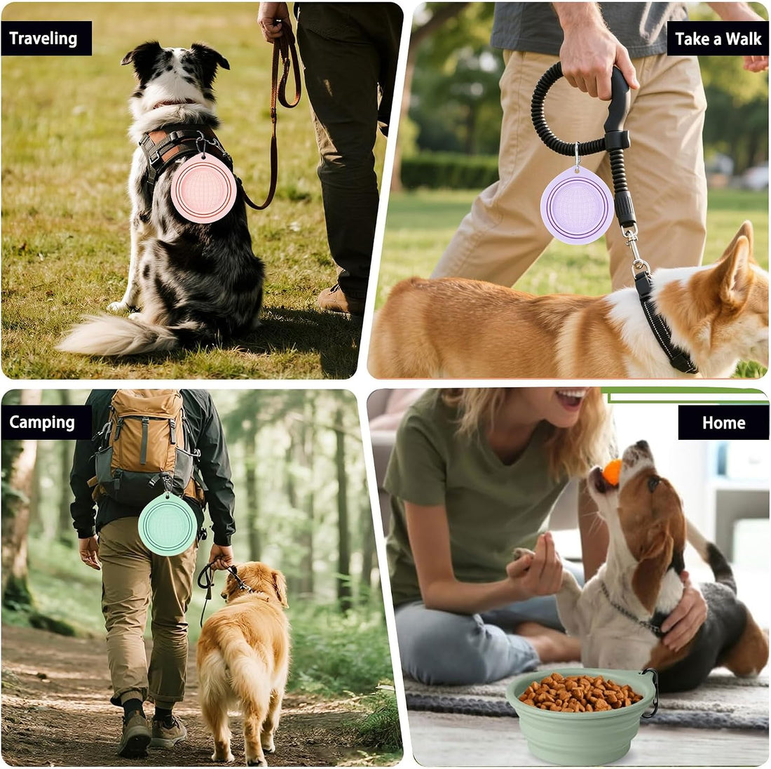 sonluk 3 Pack Collapsible Dog Bowls,Pet Bowls with Pet Poop Bag