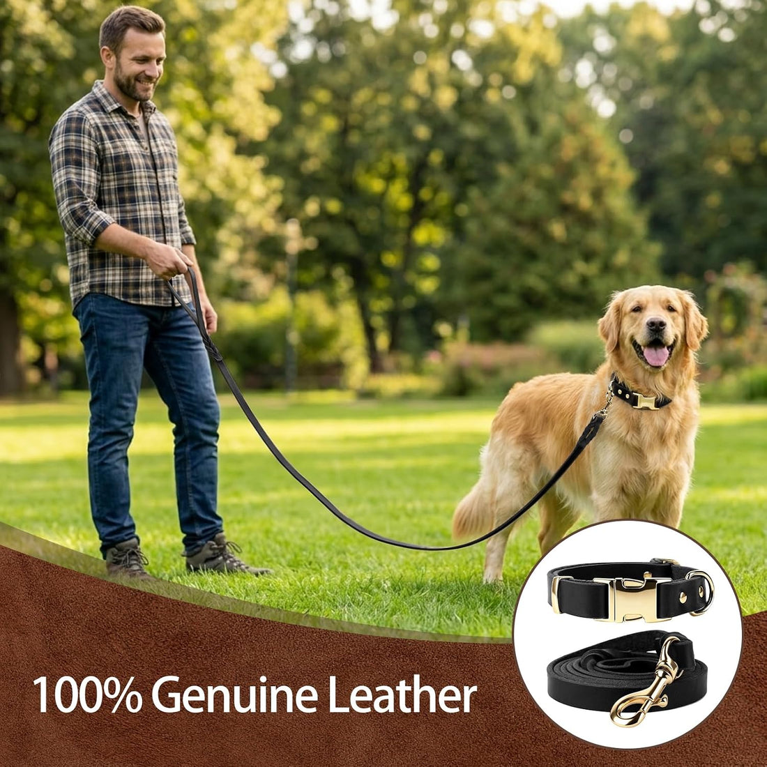Leather Dog Collar and Leash Set