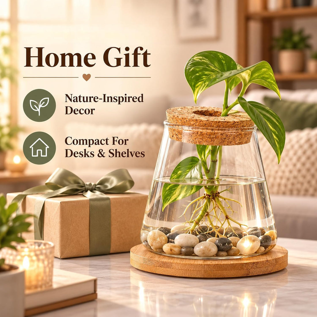 Glass Betta Fish Bowl, Desktop Plant Hydroponic Terrarium Kit 4''