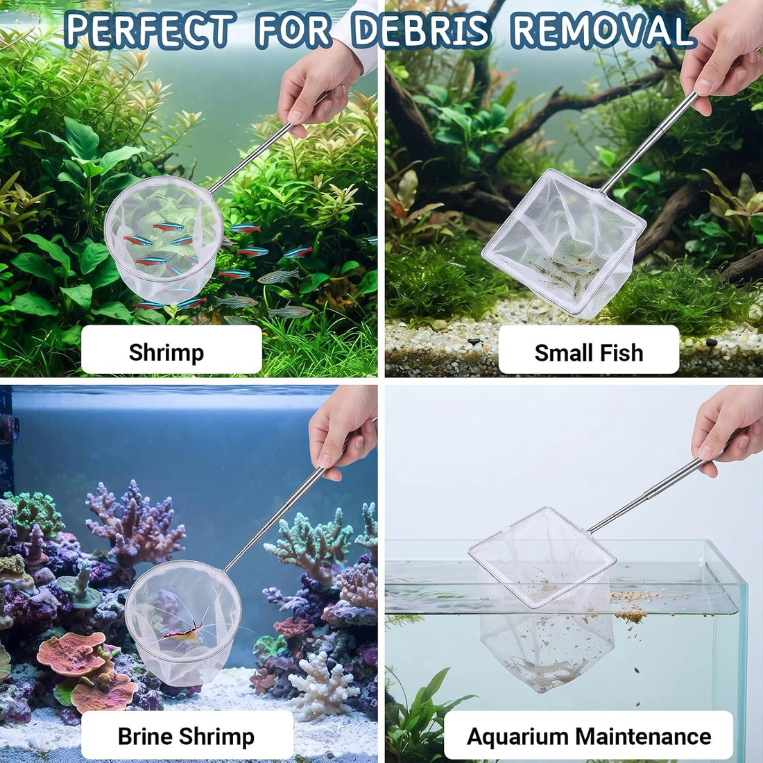 4PCS Fish Tank Shrimp Net Extendable Handle