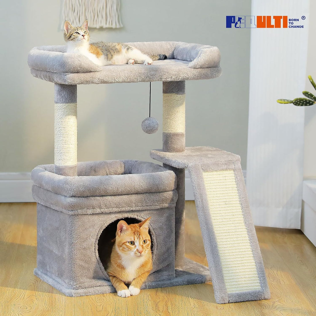 PEQULTI Small Cat Tree Tower for Large Adult Cats with Wide Top Perch