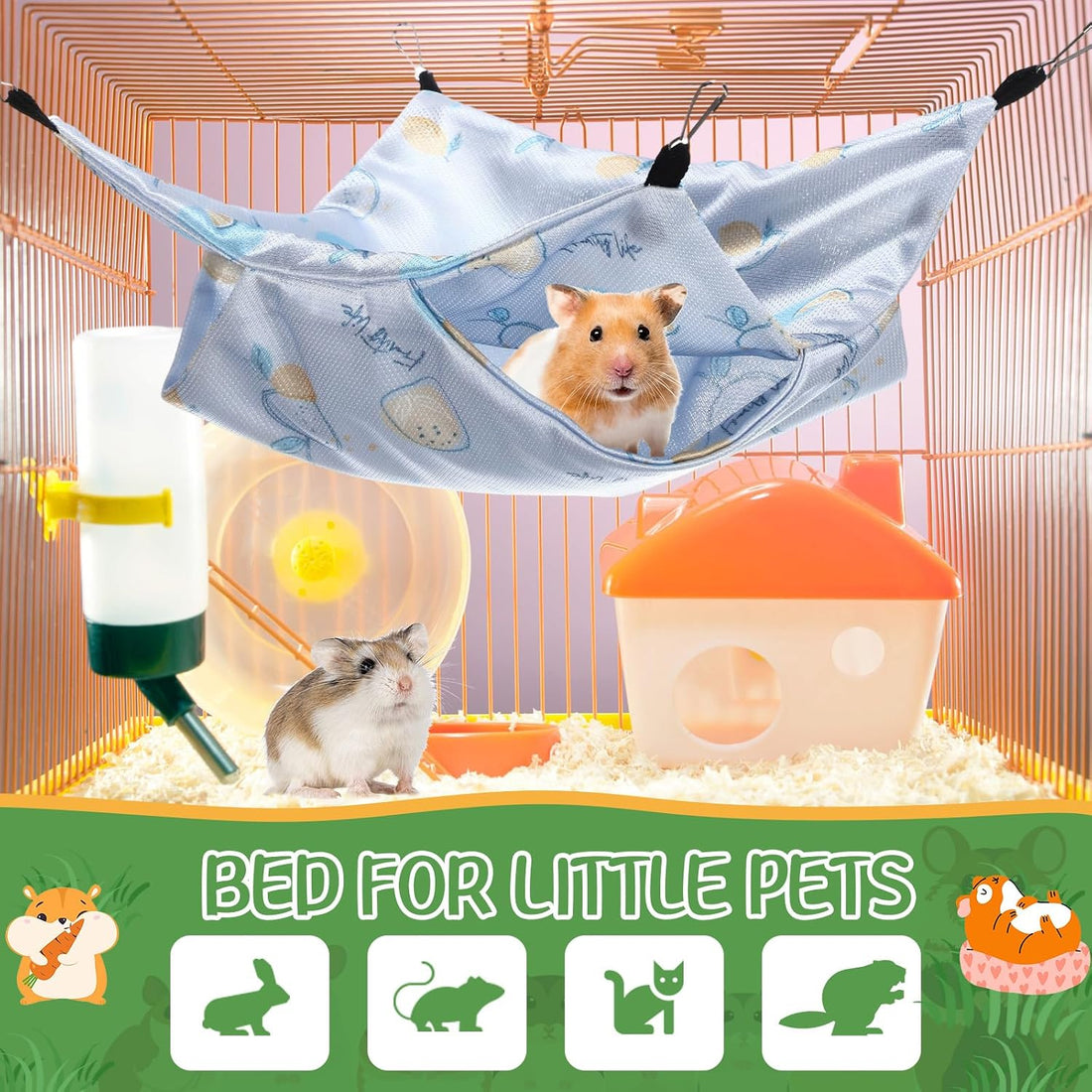 Nuogo 4 Pcs Guinea Pig Rat Hammock for Cage, Pale Color, Summer