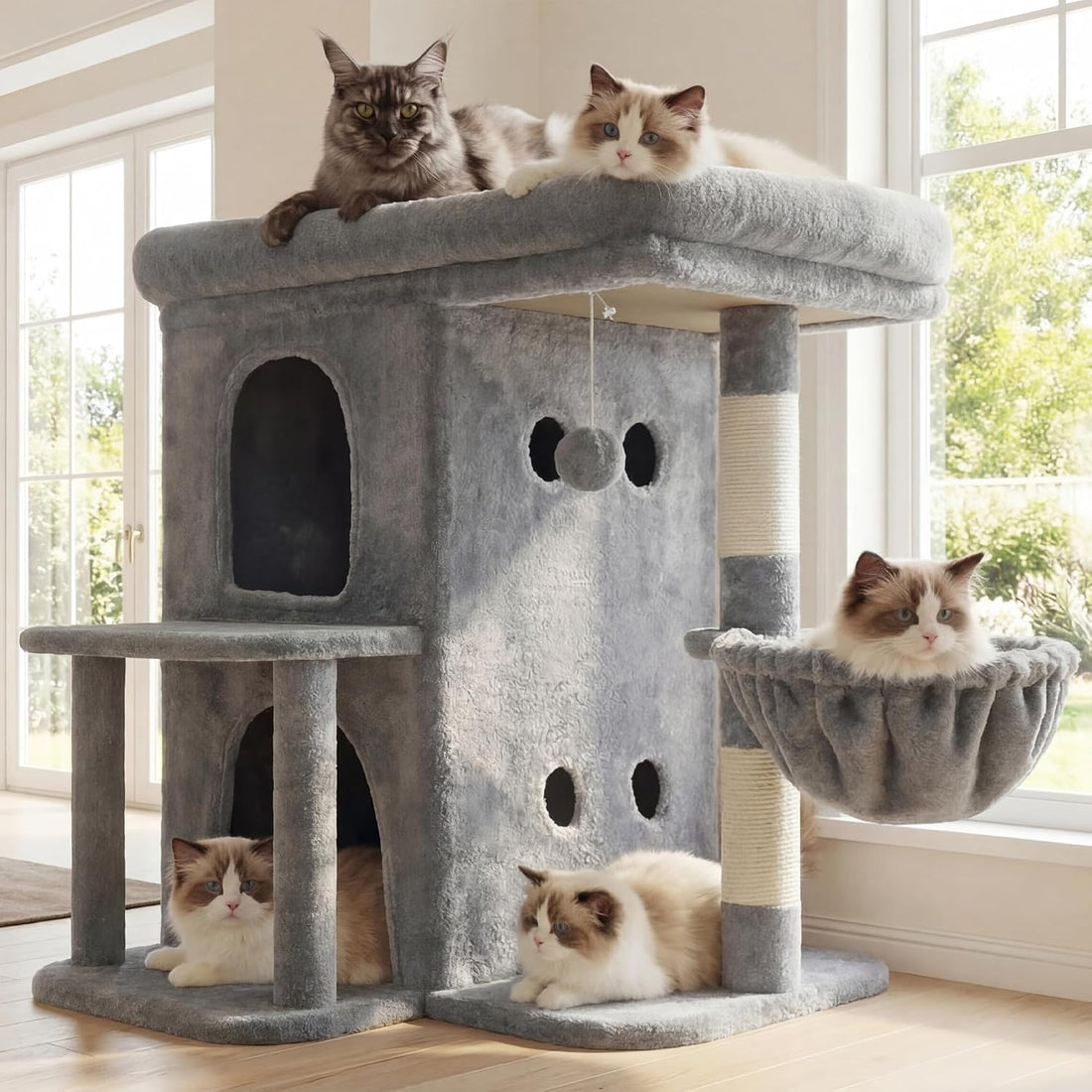 Heybly 26.3" Cat Tree for Large Cats with Big Perch & Dual Condos