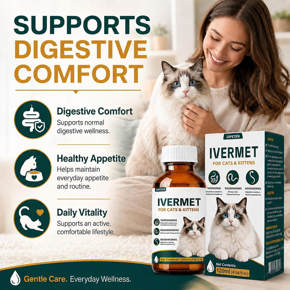 Cat Dewormer Broad Spectrum Dewormer for Cats & Kittens for Tapeworms