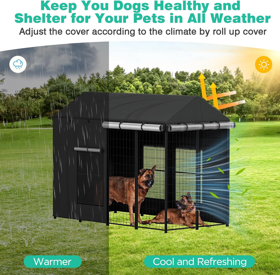 LitaiL Outdoor Dog Kennel Cover for Dog Cages 8'D x 4'W x 6'H Full