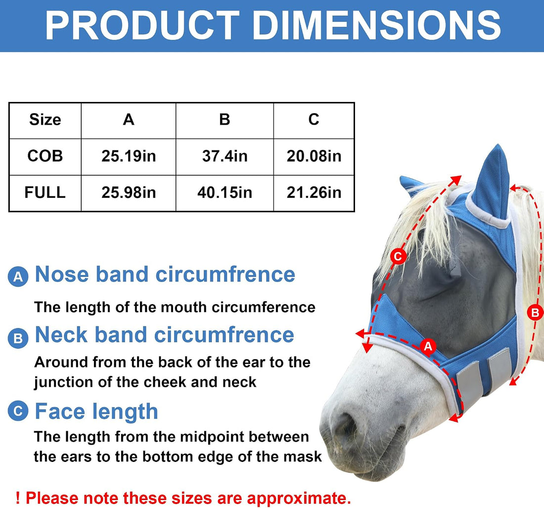Horse Fly Mask with Ears, Full Face Equine Fly Mask UV Protection