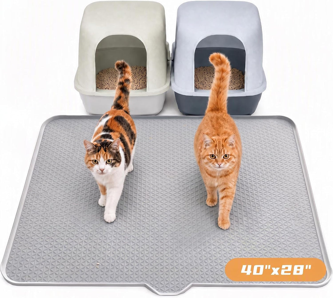 Cat Litter Mat, XL 40"x28" Silicone Litter Box Mat, Tilted Drain Spout