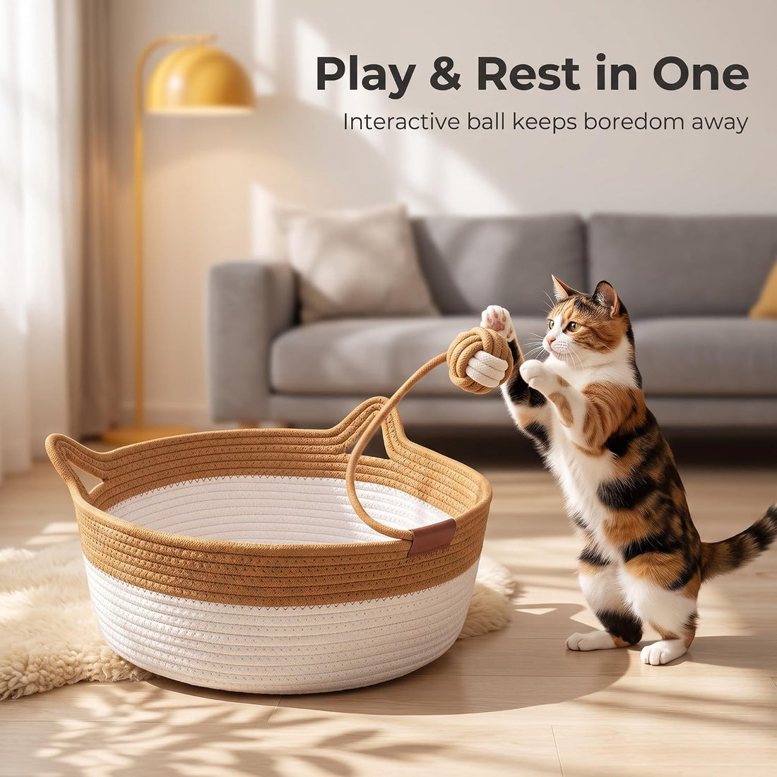 Cat Bed Instinct Basket, Stimuli Handwoven Basket for Cats