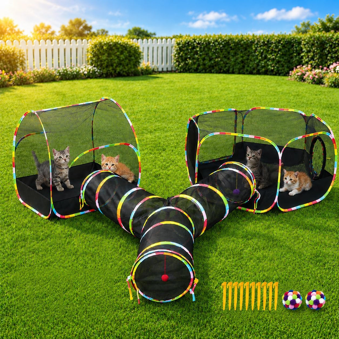 Outdoor Cat Enclosure Catio with Pop-Up Tunnel for Indoor Cats