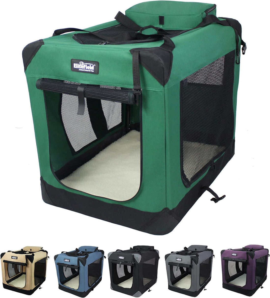 EliteField 3-Door Soft Dog Crate with Bed & Carrying Bag