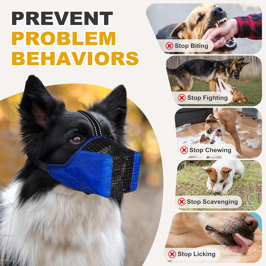 Dog Muzzle, Adjustable Soft Mesh Muzzle Anti-Biting, Chewing