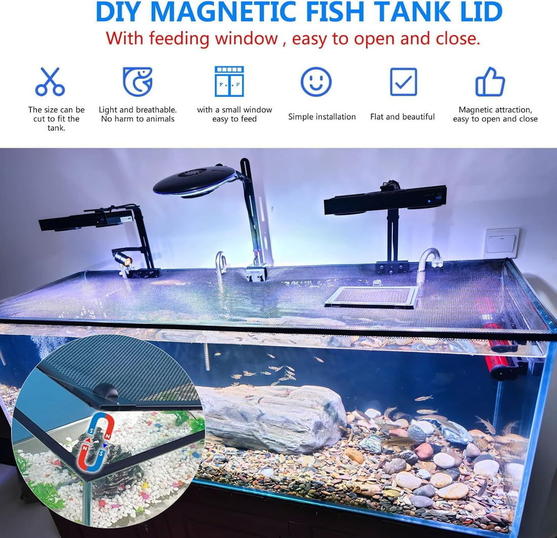 Magnetic Fish Tank Mesh Lid with Feeding Window, 39"x19"
